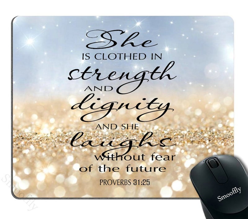 Smooffly Gaming Mouse Pad Custom,Proverbs 31:25,Bible Verse Gold Sparkles Glitter Pattern Personality Desings Gaming Mouse Pad - Image 1